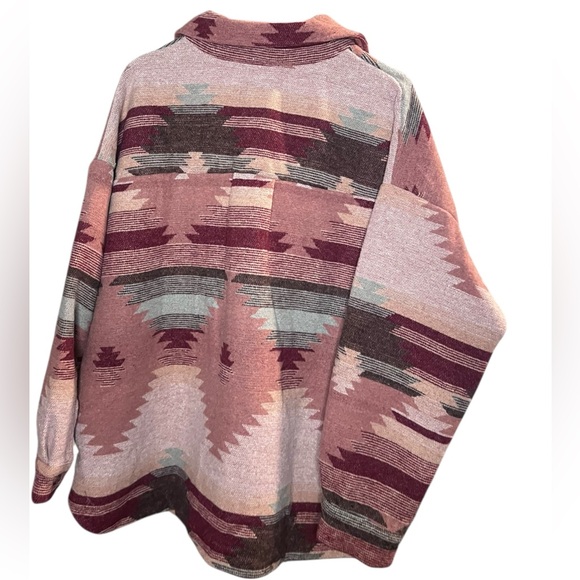 Boho Aztec Print Button Front Jacket Shacket Pink Rust - Picture 4 of 4